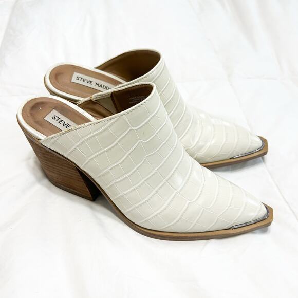 Steve Madden Alanna Mule Heels Croc Embossed Ivory Block Heel Mules 8M EUC - Picture 4 of 9